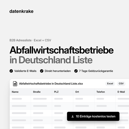 Abfallwirtschaftsbetriebe in Deutschland Liste – B2B Adressliste als Excel und CSV