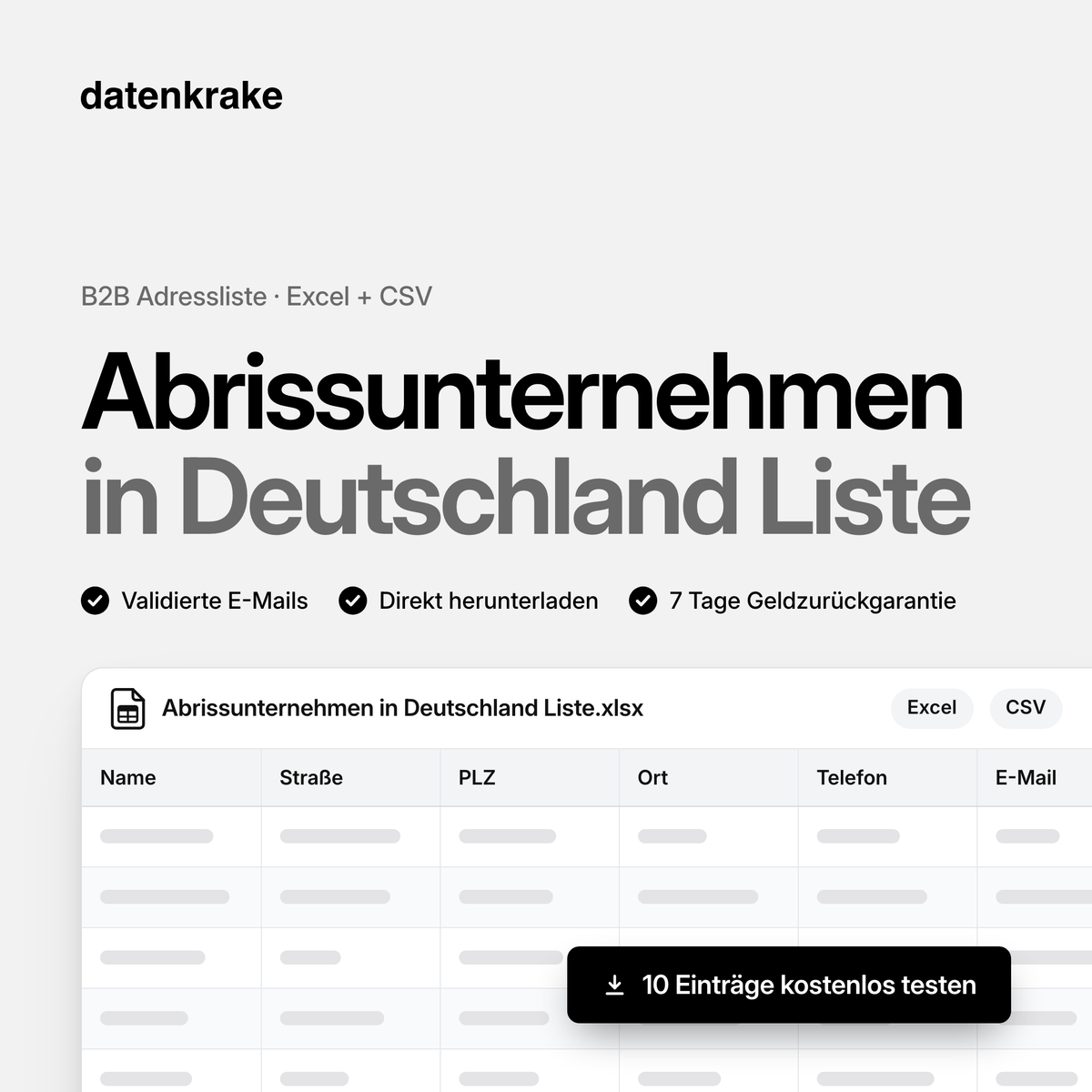 Abrissunternehmen in Deutschland Liste – B2B Adressliste als Excel und CSV