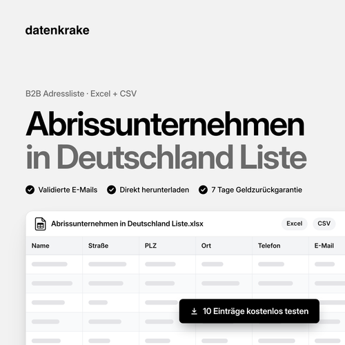 Abrissunternehmen in Deutschland Liste – B2B Adressliste als Excel und CSV
