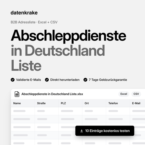 Abschleppdienste in Deutschland Liste – B2B Adressliste als Excel und CSV