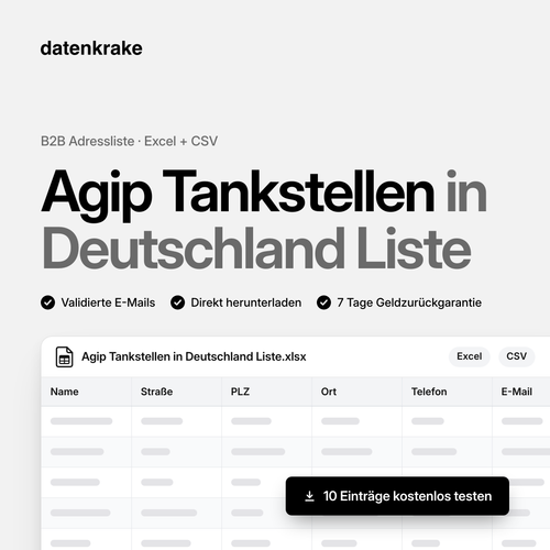 Agip Tankstellen in Deutschland Liste – B2B Adressliste als Excel und CSV