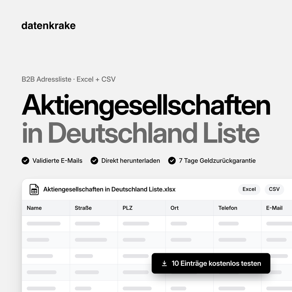 Aktiengesellschaften in Deutschland Liste – B2B Adressliste als Excel und CSV