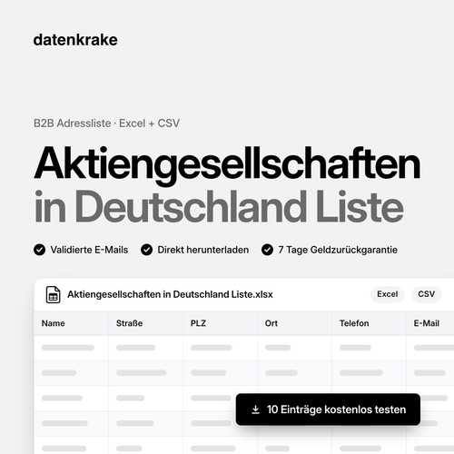 Aktiengesellschaften in Deutschland Liste – B2B Adressliste als Excel und CSV