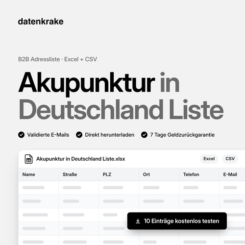 Akupunktur in Deutschland Liste – B2B Adressliste als Excel und CSV