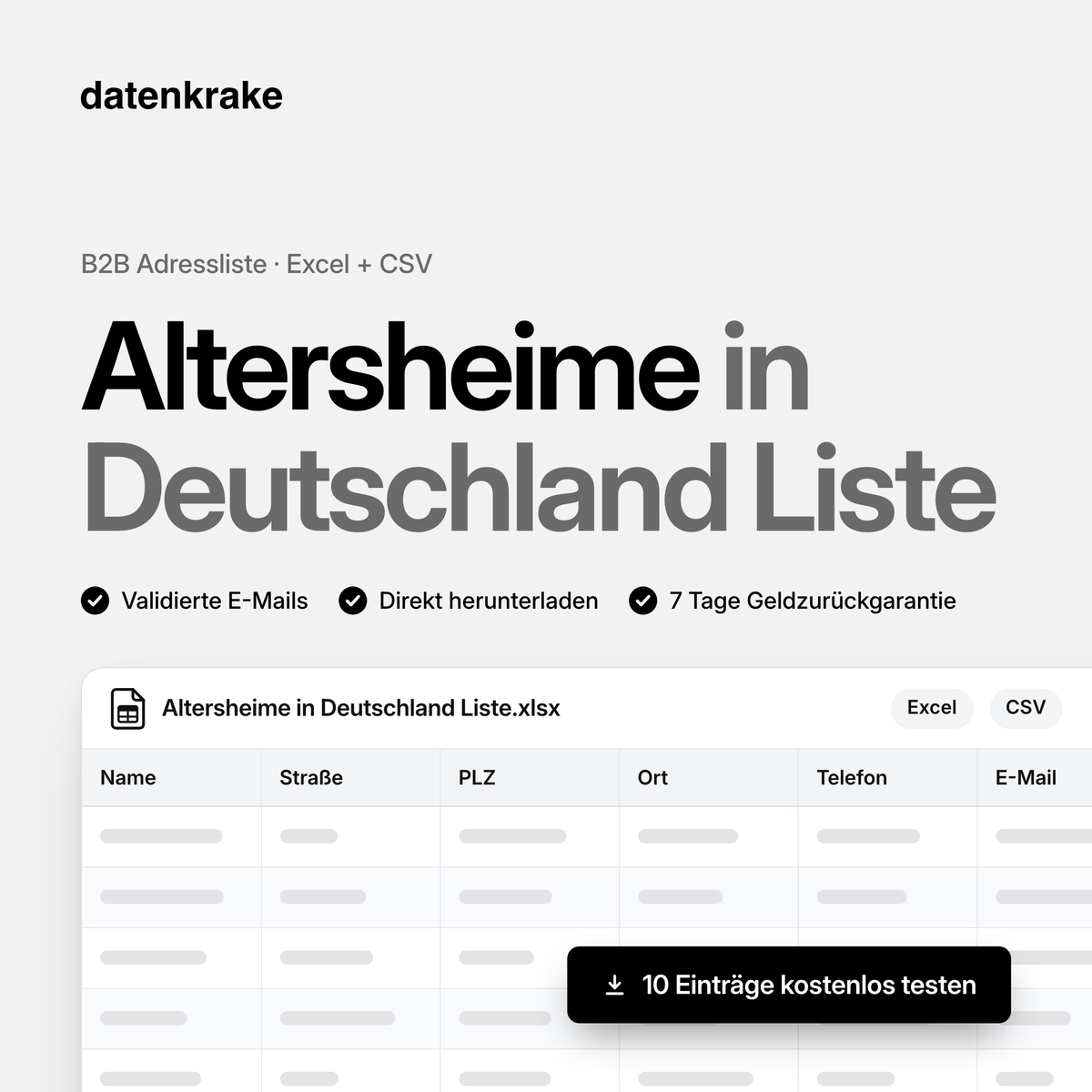 Altersheime in Deutschland Liste – B2B Adressliste als Excel und CSV