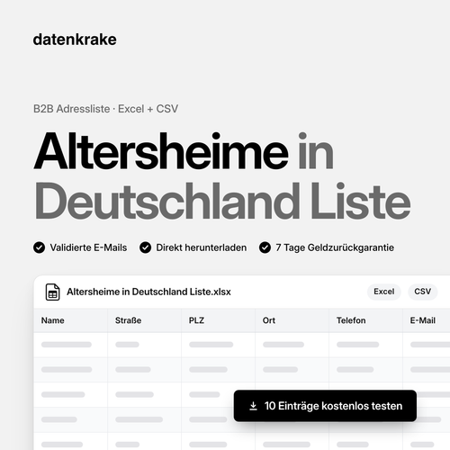 Altersheime in Deutschland Liste – B2B Adressliste als Excel und CSV