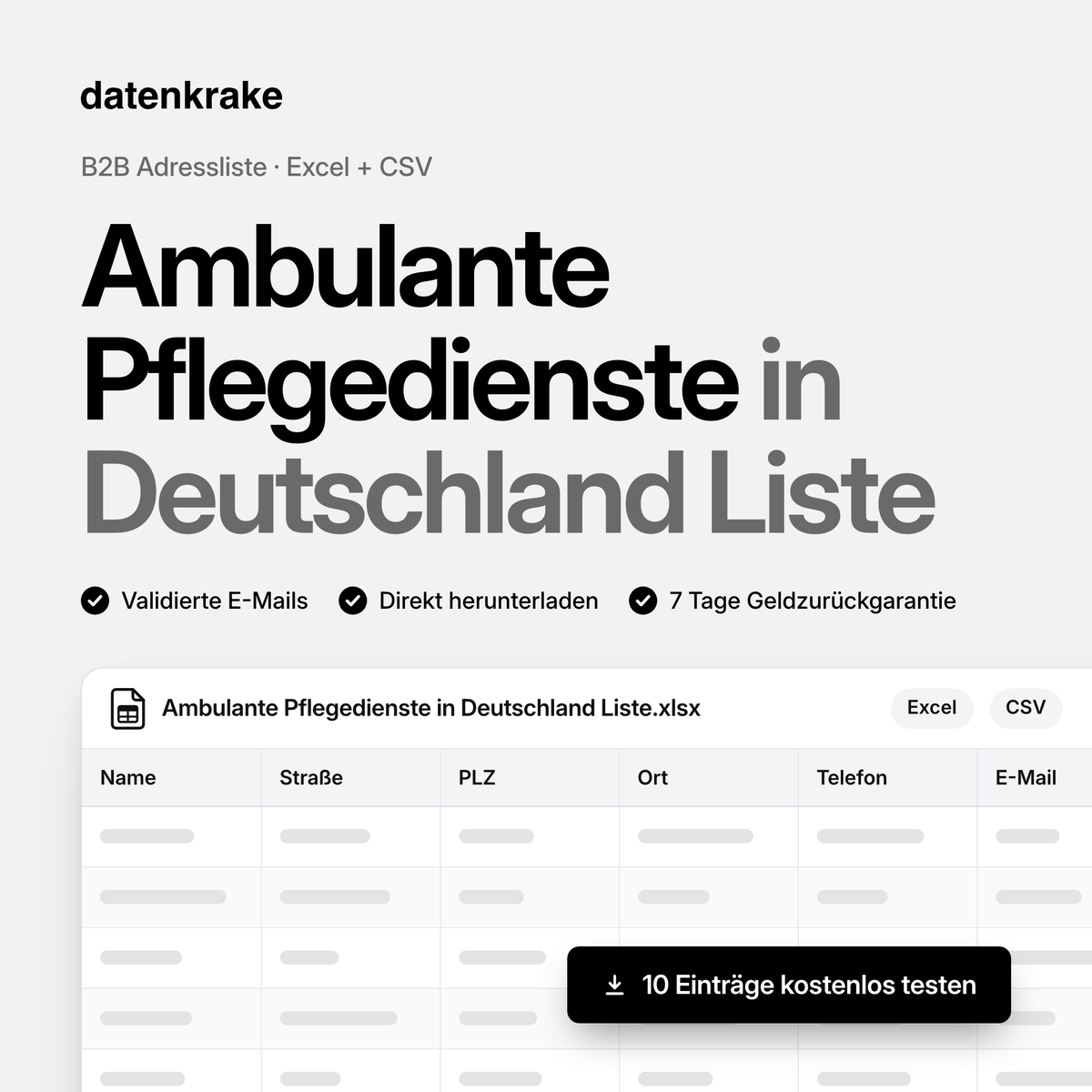 Ambulante Pflegedienste in Deutschland Liste – B2B Adressliste als Excel und CSV