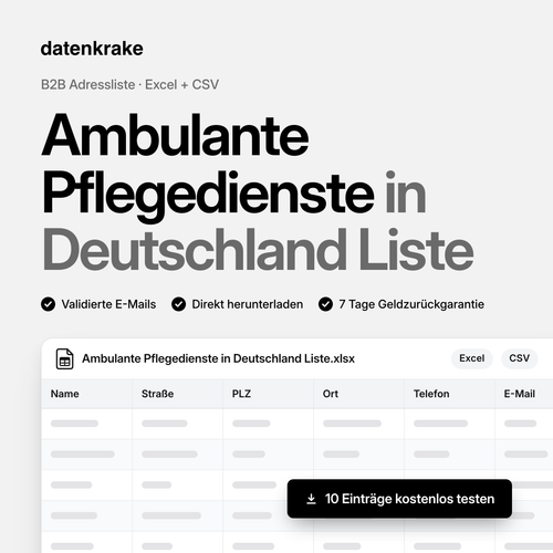 Ambulante Pflegedienste in Deutschland Liste – B2B Adressliste als Excel und CSV