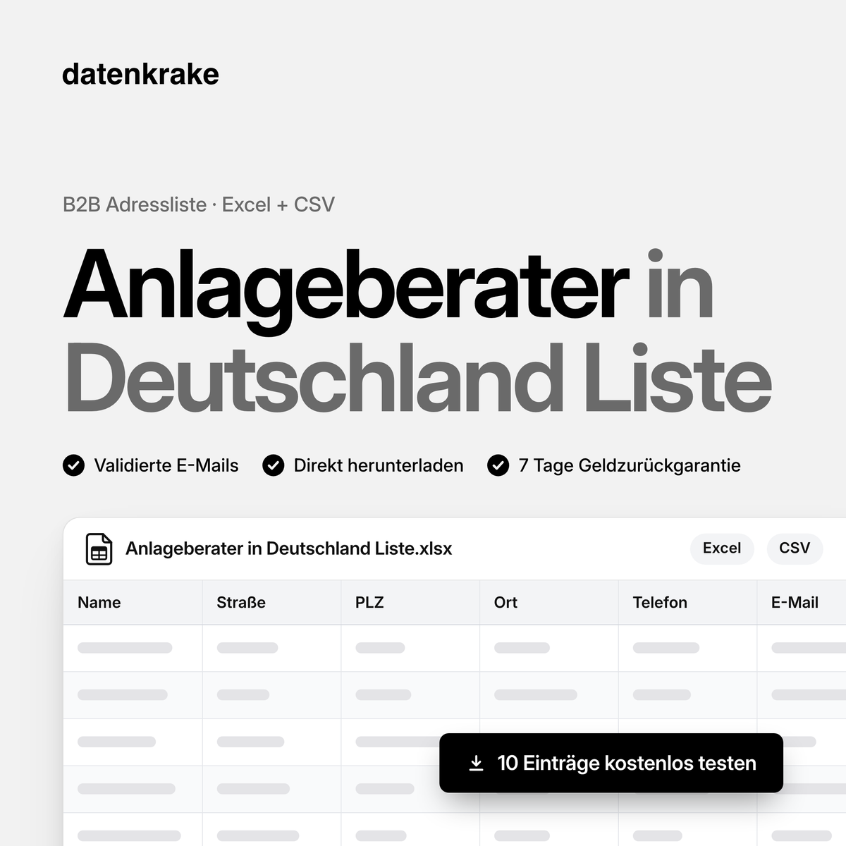 Anlageberater in Deutschland Liste – B2B Adressliste als Excel und CSV