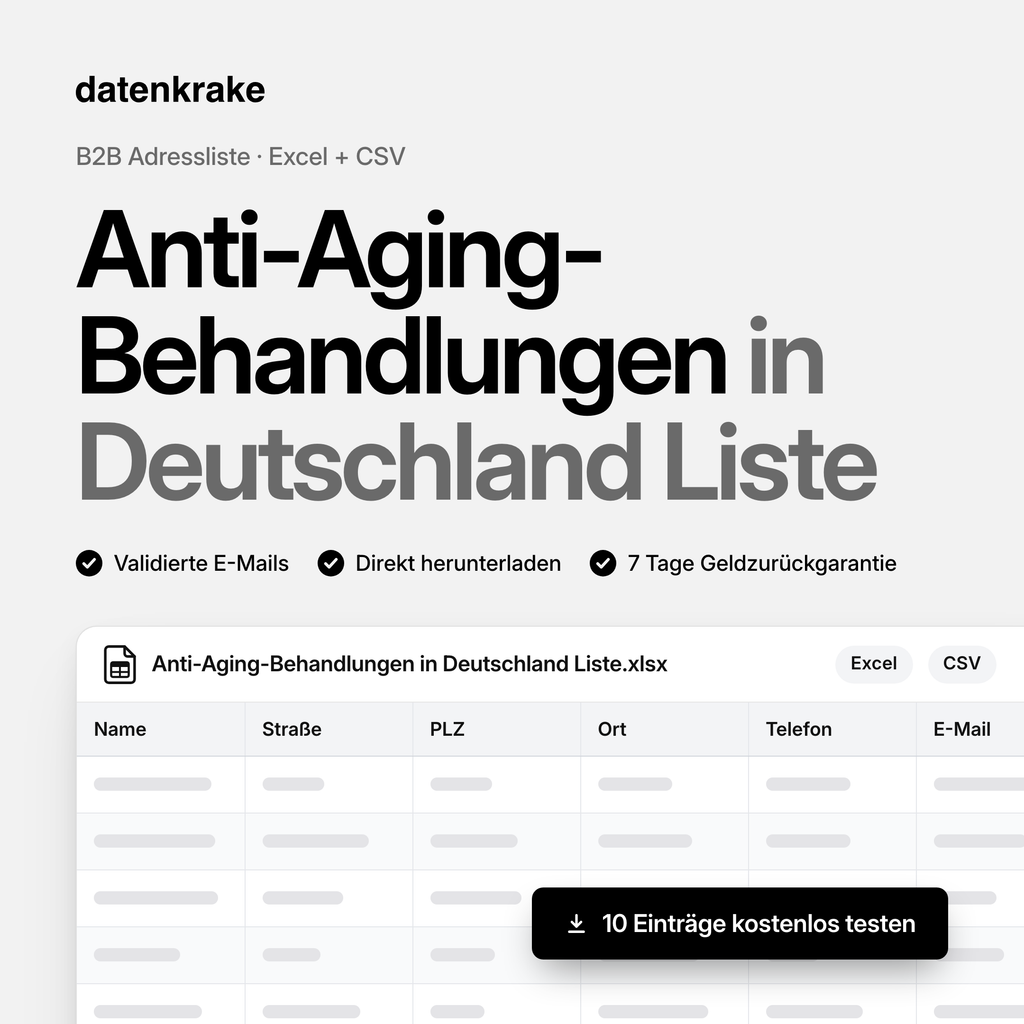 Anti-Aging-Behandlungen in Deutschland Liste – B2B Adressliste als Excel und CSV