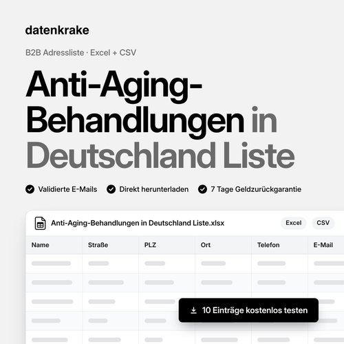 Anti-Aging-Behandlungen in Deutschland Liste – B2B Adressliste als Excel und CSV