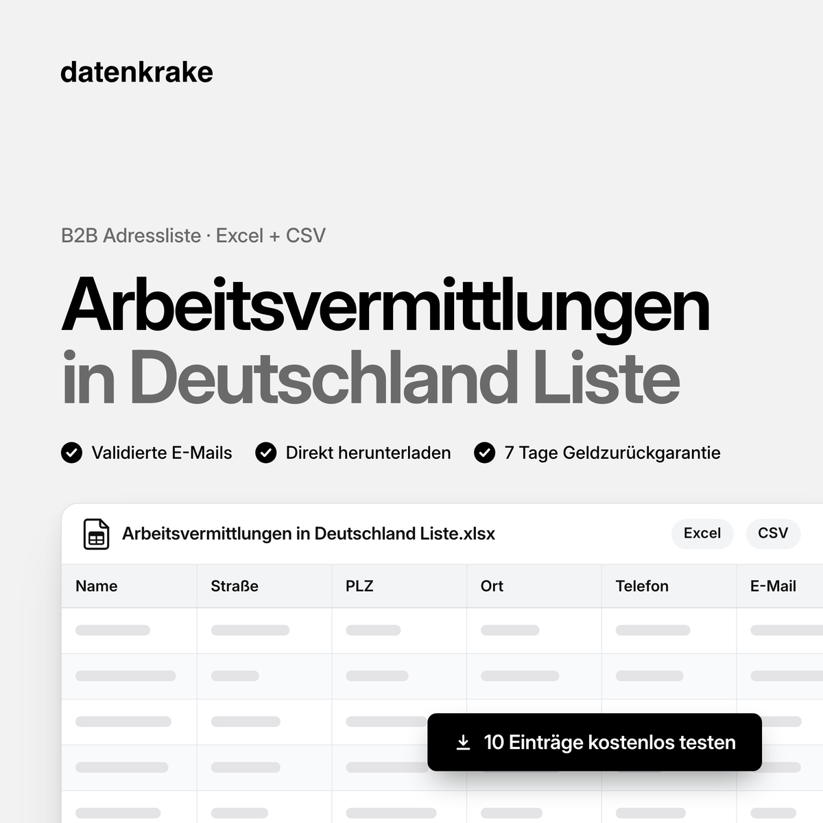 Arbeitsvermittlungen in Deutschland Liste – B2B Adressliste als Excel und CSV