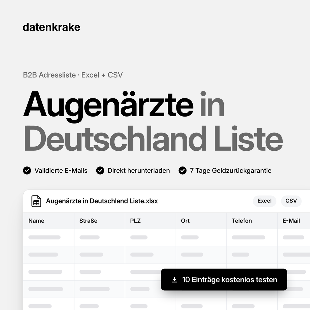 Augenärzte in Deutschland Liste – B2B Adressliste als Excel und CSV