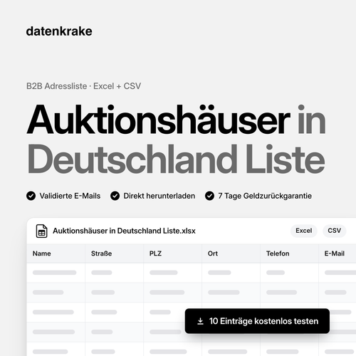 Auktionshäuser in Deutschland Liste – B2B Adressliste als Excel und CSV