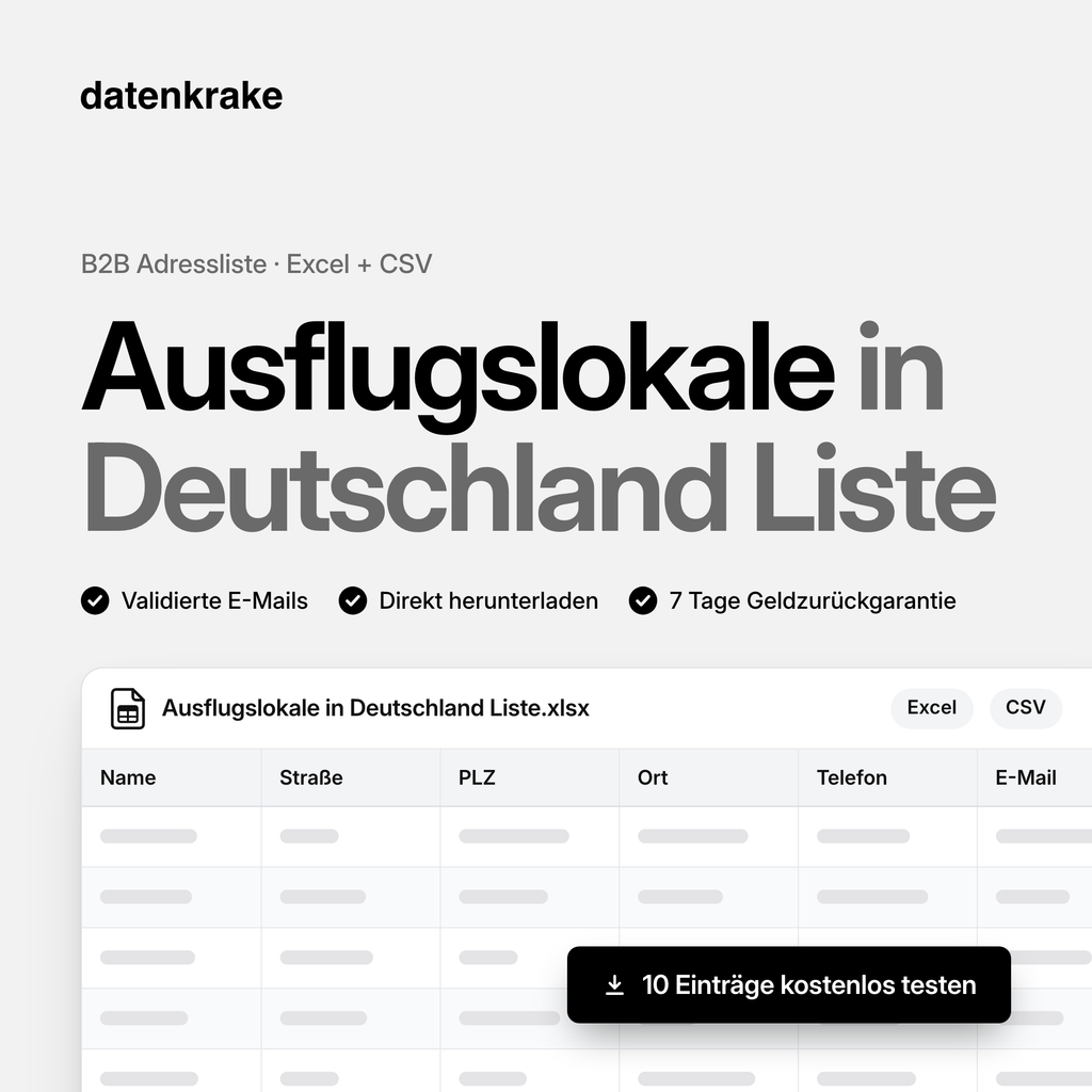 Ausflugslokale in Deutschland Liste – B2B Adressliste als Excel und CSV