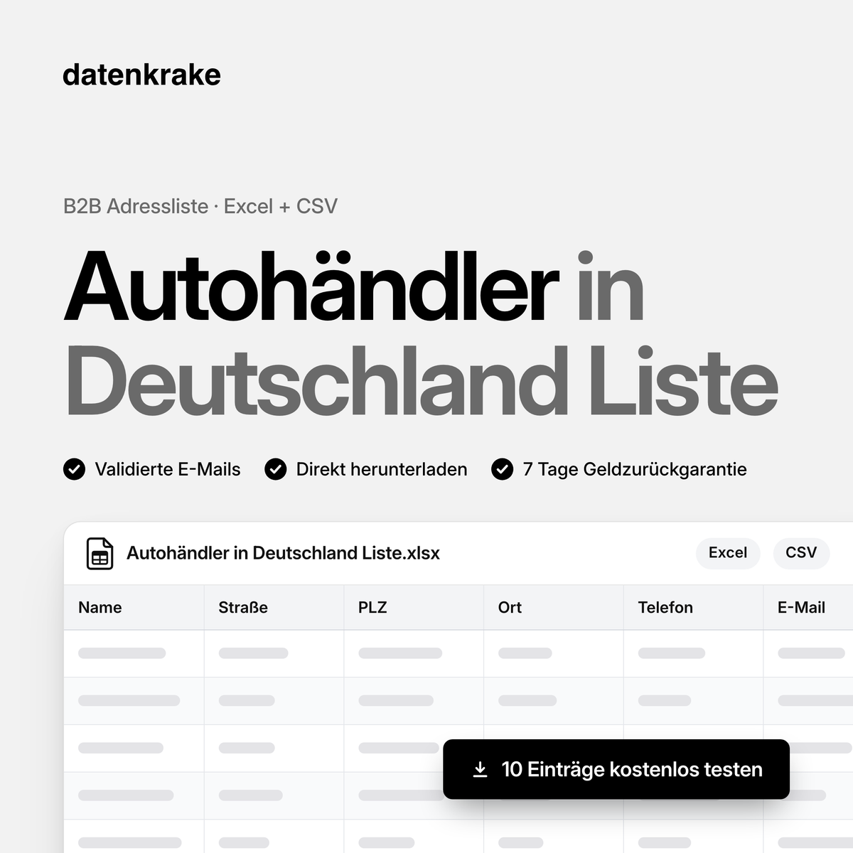 Autohändler in Deutschland Liste – B2B Adressliste als Excel und CSV