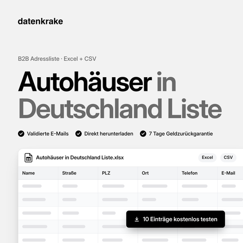 Autohäuser in Deutschland Liste – B2B Adressliste als Excel und CSV