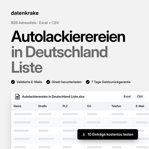 Autolackierereien in Deutschland Liste – B2B Adressliste als Excel und CSV
