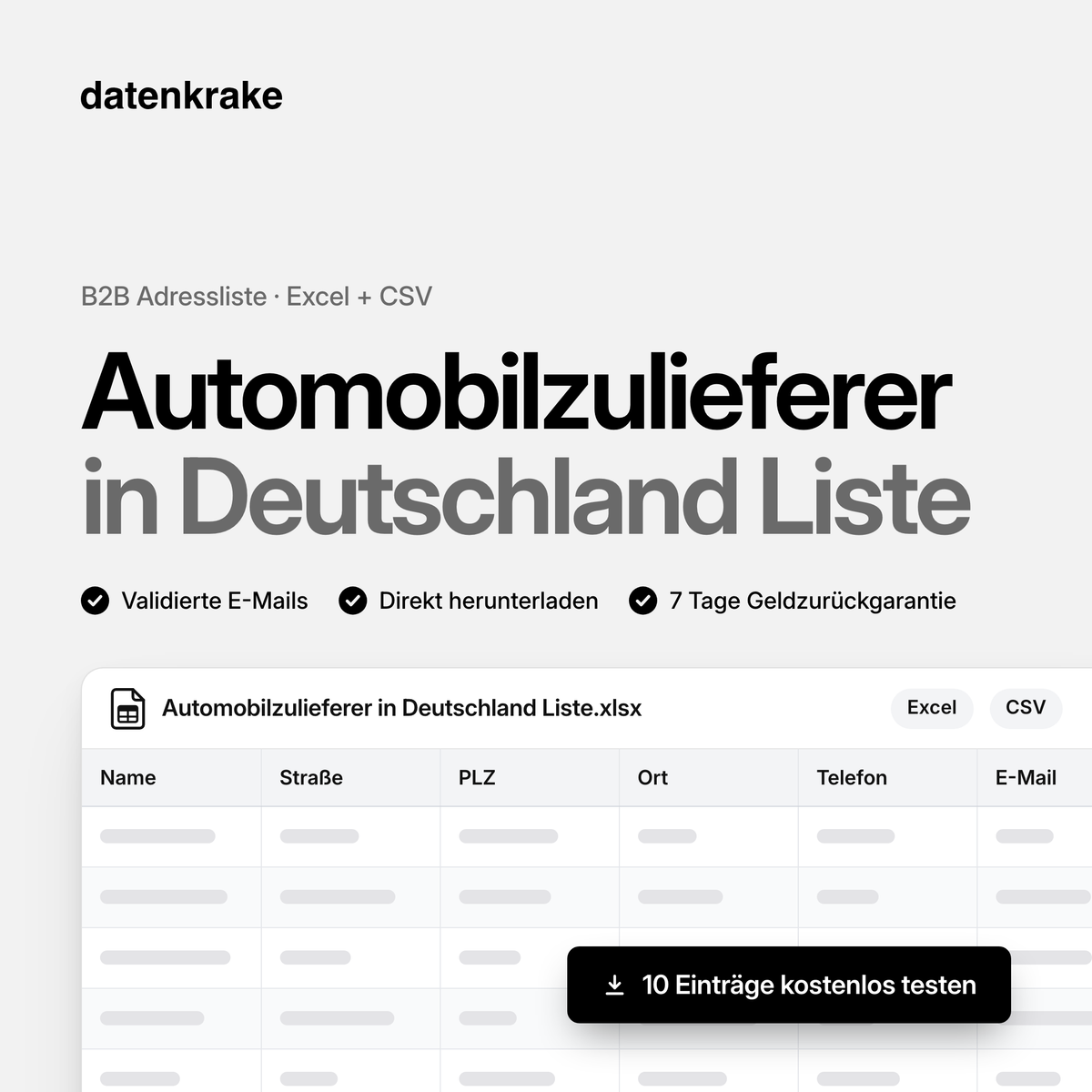 Automobilzulieferer in Deutschland Liste – B2B Adressliste als Excel und CSV