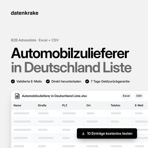 Automobilzulieferer in Deutschland Liste – B2B Adressliste als Excel und CSV