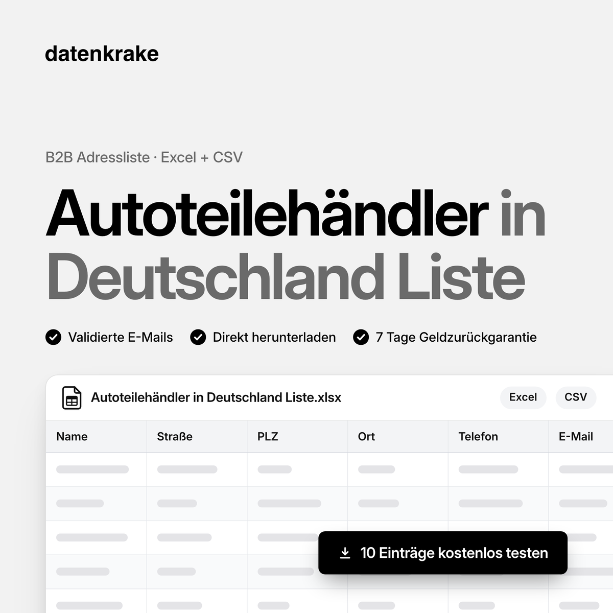 Autoteilehändler in Deutschland Liste – B2B Adressliste als Excel und CSV