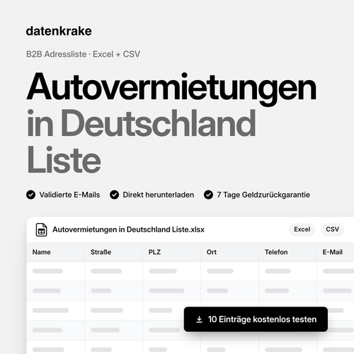 Autovermietungen in Deutschland Liste – B2B Adressliste als Excel und CSV