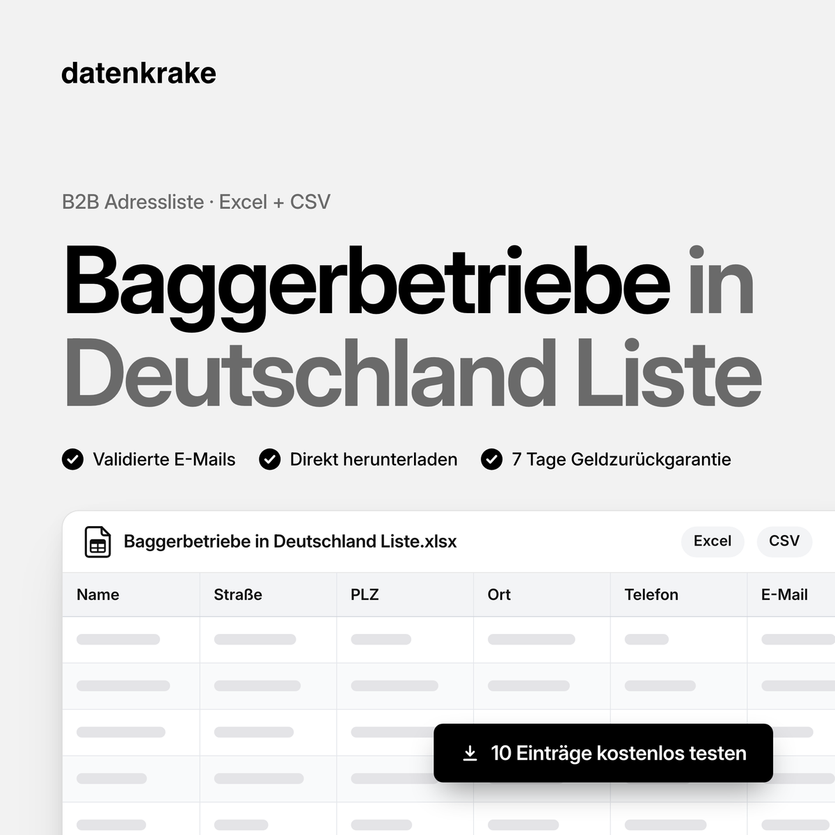 Baggerbetriebe in Deutschland Liste – B2B Adressliste als Excel und CSV