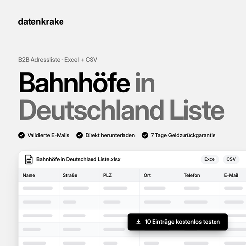 Bahnhöfe in Deutschland Liste – B2B Adressliste als Excel und CSV