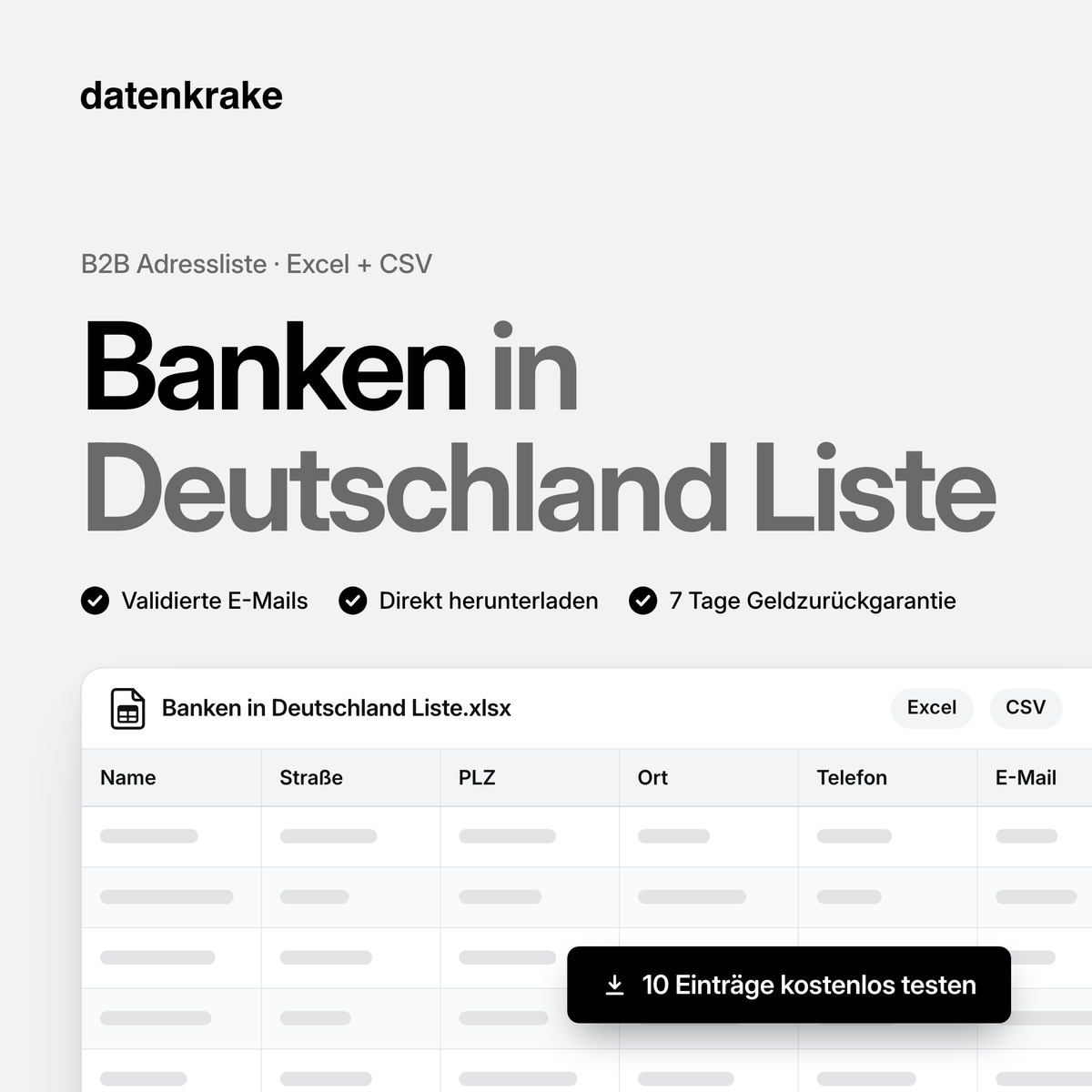 Banken in Deutschland Liste – B2B Adressliste als Excel und CSV