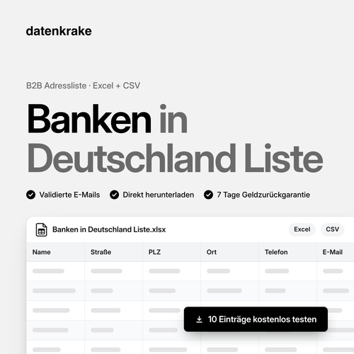 Banken in Deutschland Liste – B2B Adressliste als Excel und CSV