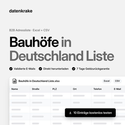 Bauhöfe in Deutschland Liste – B2B Adressliste als Excel und CSV
