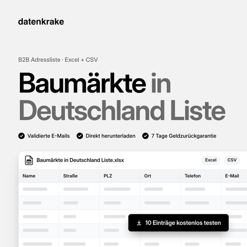 Baumärkte in Deutschland Liste – B2B Adressliste als Excel und CSV