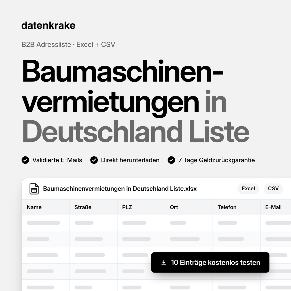 Baumaschinenvermietungen in Deutschland Liste – B2B Adressliste als Excel und CSV