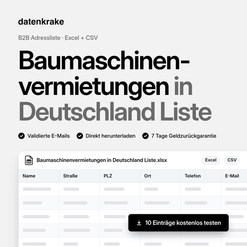 Baumaschinenvermietungen in Deutschland Liste – B2B Adressliste als Excel und CSV