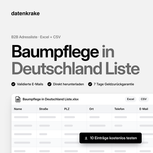 Baumpflege in Deutschland Liste – B2B Adressliste als Excel und CSV