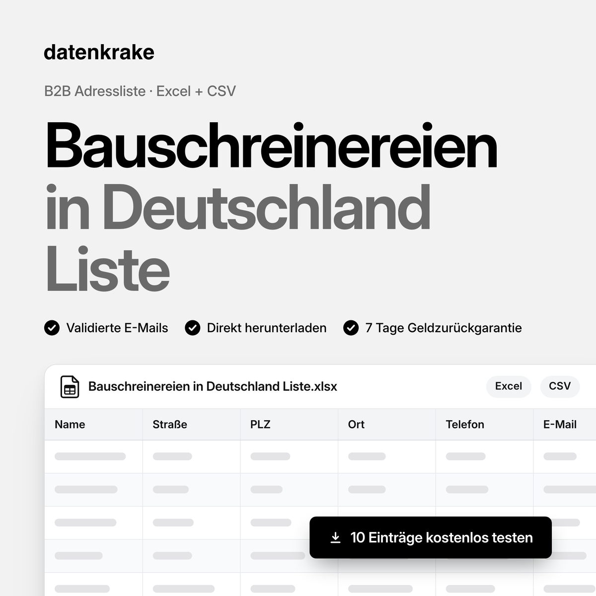 Bauschreinereien in Deutschland Liste – B2B Adressliste als Excel und CSV