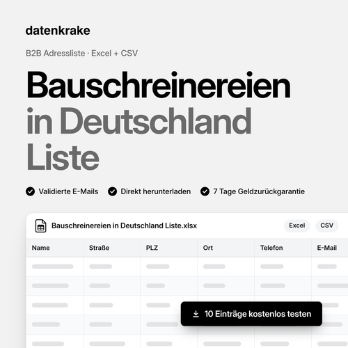 Bauschreinereien in Deutschland Liste – B2B Adressliste als Excel und CSV
