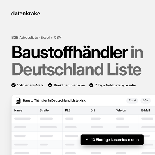 Baustoffhändler in Deutschland Liste – B2B Adressliste als Excel und CSV