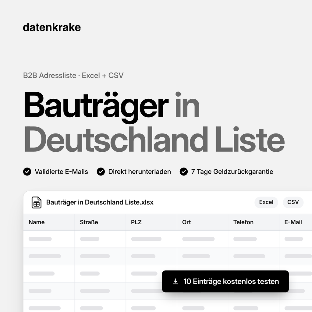 Bauträger in Deutschland Liste – B2B Adressliste als Excel und CSV
