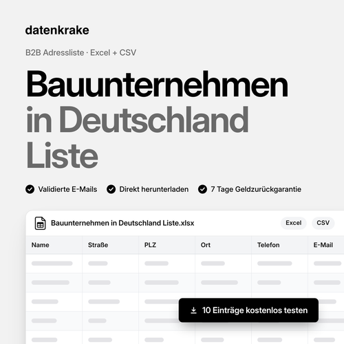 Bauunternehmen in Deutschland Liste – B2B Adressliste als Excel und CSV