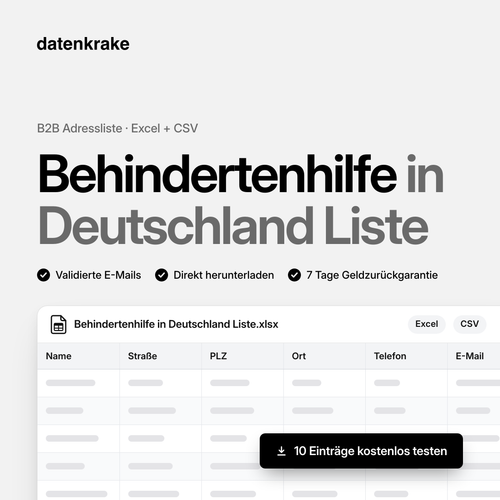 Behindertenhilfe in Deutschland Liste – B2B Adressliste als Excel und CSV