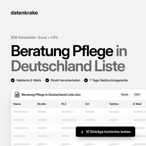 Beratung Pflege in Deutschland Liste – B2B Adressliste als Excel und CSV