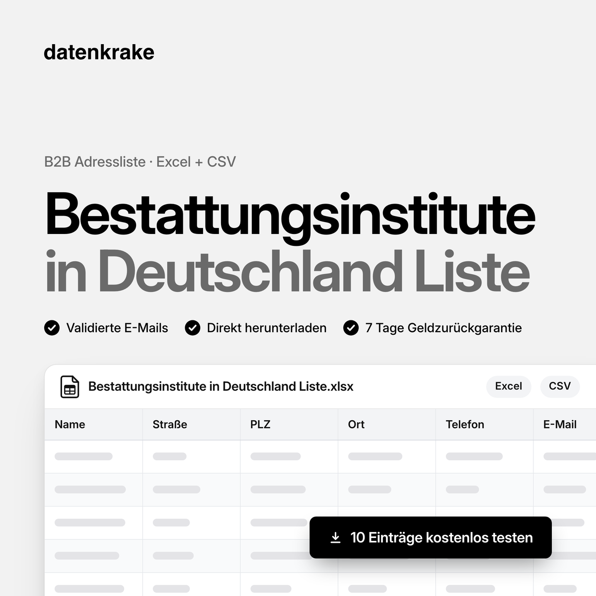 Bestattungsinstitute in Deutschland Liste – B2B Adressliste als Excel und CSV