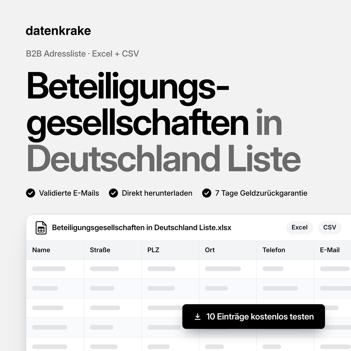 Beteiligungsgesellschaften in Deutschland Liste – B2B Adressliste als Excel und CSV
