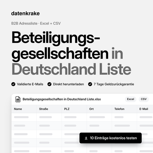 Beteiligungsgesellschaften in Deutschland Liste – B2B Adressliste als Excel und CSV