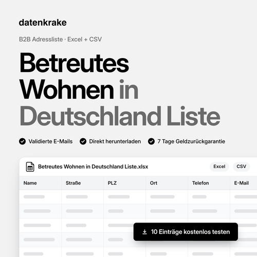 Betreutes Wohnen in Deutschland Liste – B2B Adressliste als Excel und CSV