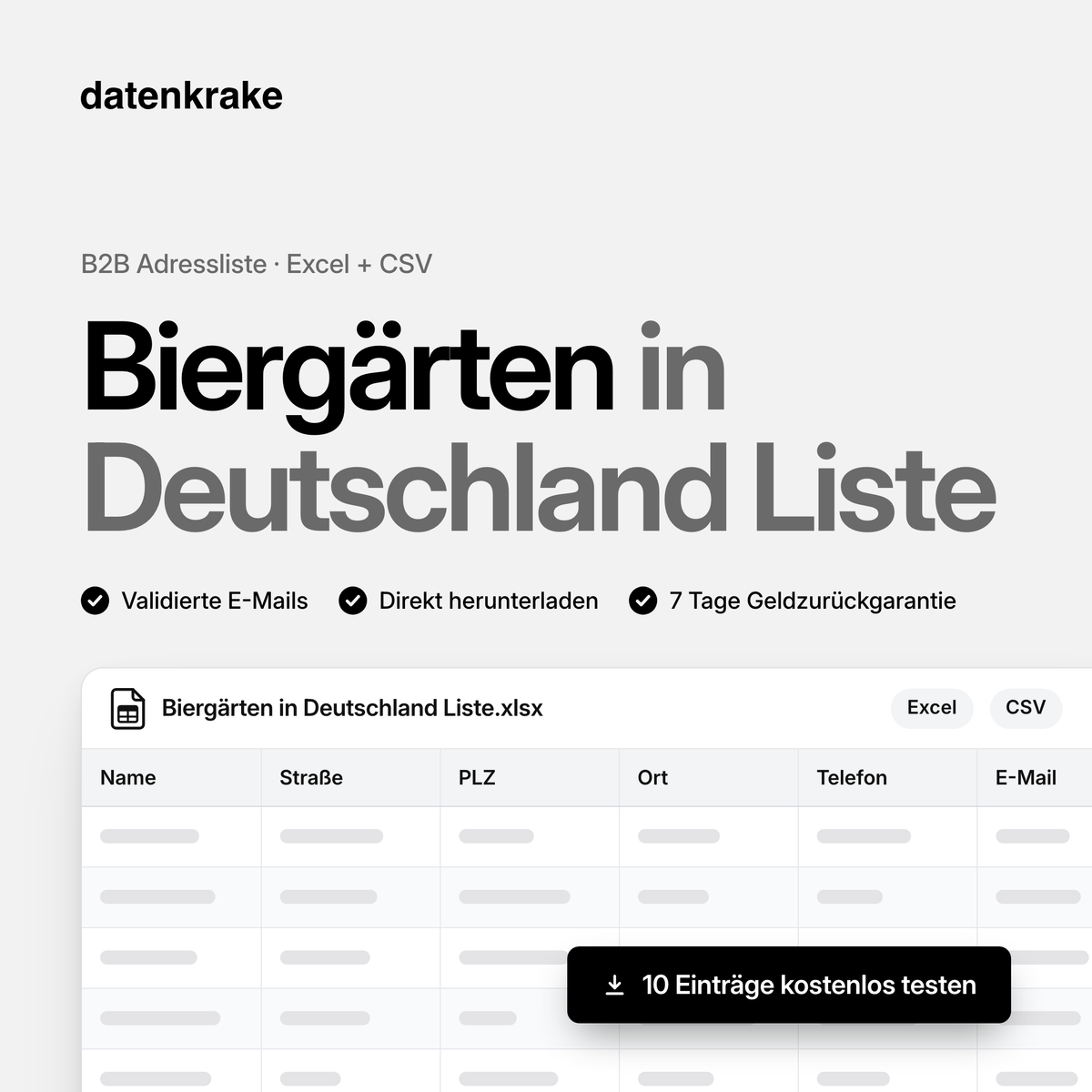 Biergärten in Deutschland Liste – B2B Adressliste als Excel und CSV
