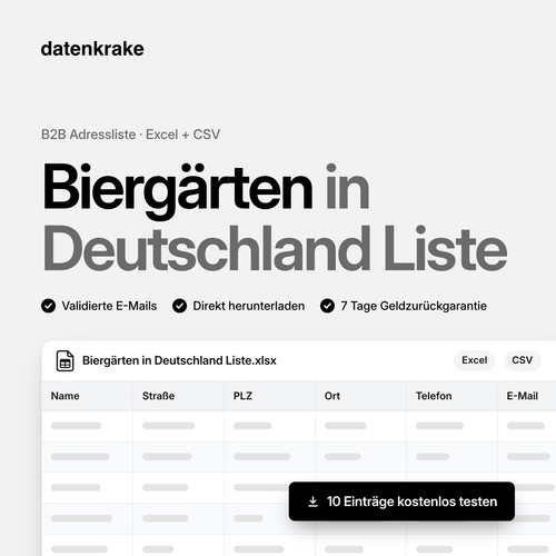 Biergärten in Deutschland Liste – B2B Adressliste als Excel und CSV