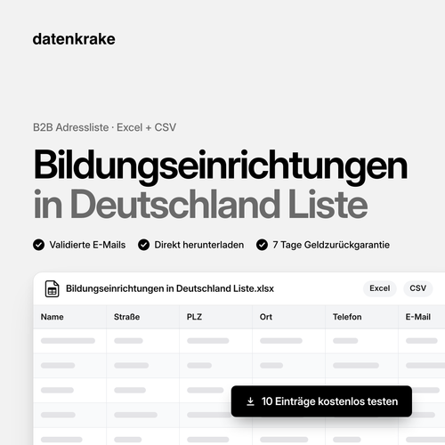 Bildungseinrichtungen in Deutschland Liste – B2B Adressliste als Excel und CSV