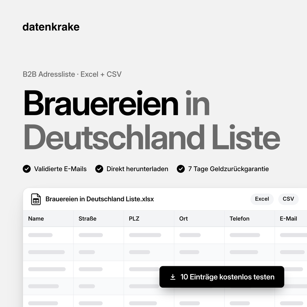 Brauereien in Deutschland Liste – B2B Adressliste als Excel und CSV